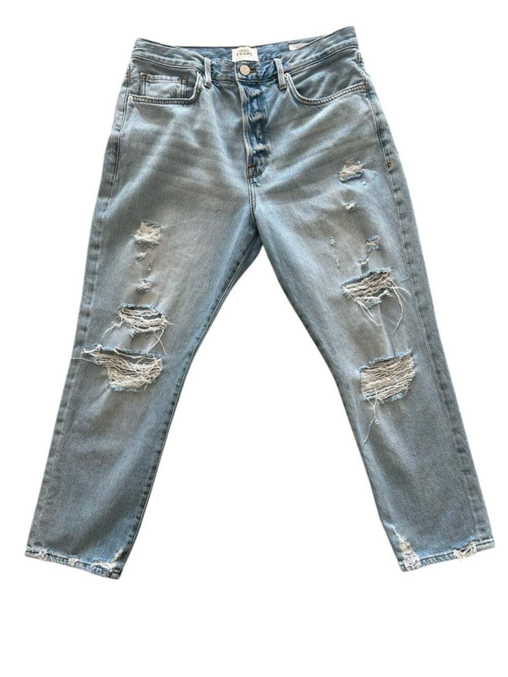 FRAME Distressed 90’s Retro Light Washed Denim Straight Leg Cropped Jeans-31